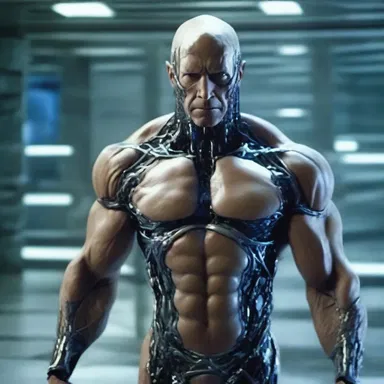 In the science fiction movie, the character undergoes a dermic transformation to gain superhuman strength.
