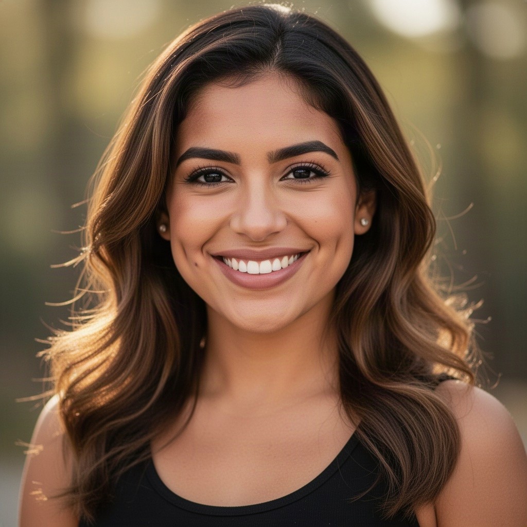 A portrait of a stunning Latina woman, standing 5 feet 4 inches tall