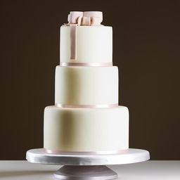 Generate an image of a simple and elegant cake with few decorations and subtle color scheme