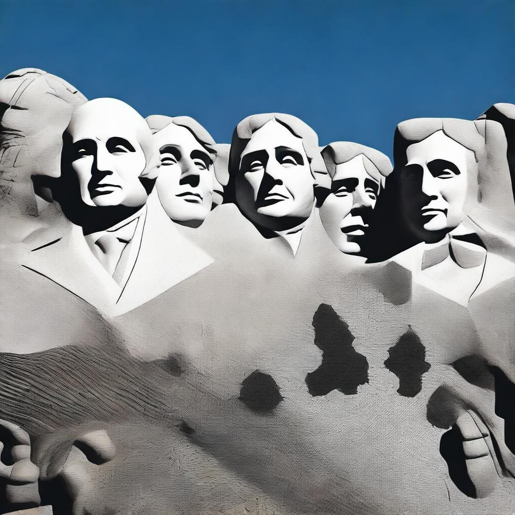 A high-quality digital art piece that portrays the iconic Mount Rushmore, with a twist