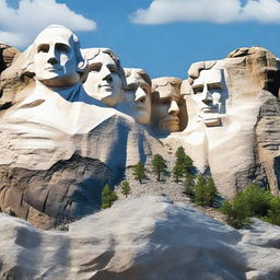 A high-quality digital art piece that portrays the iconic Mount Rushmore, with a twist