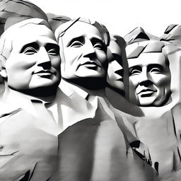 A high-quality digital art piece that portrays the iconic Mount Rushmore, with a twist