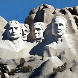 A high-quality digital art piece that portrays the iconic Mount Rushmore, with a twist