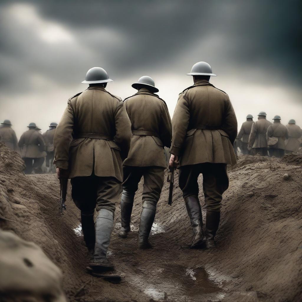 A high quality digital art image depicting a dramatic scene from World War 1