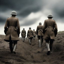 A high quality digital art image depicting a dramatic scene from World War 1