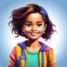 A digital art image of a petite girl with an attractive appearance