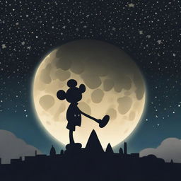 A full moon in the shape of Mickey Mouse's iconic silhouette, glowing majestically against a starlit night sky.