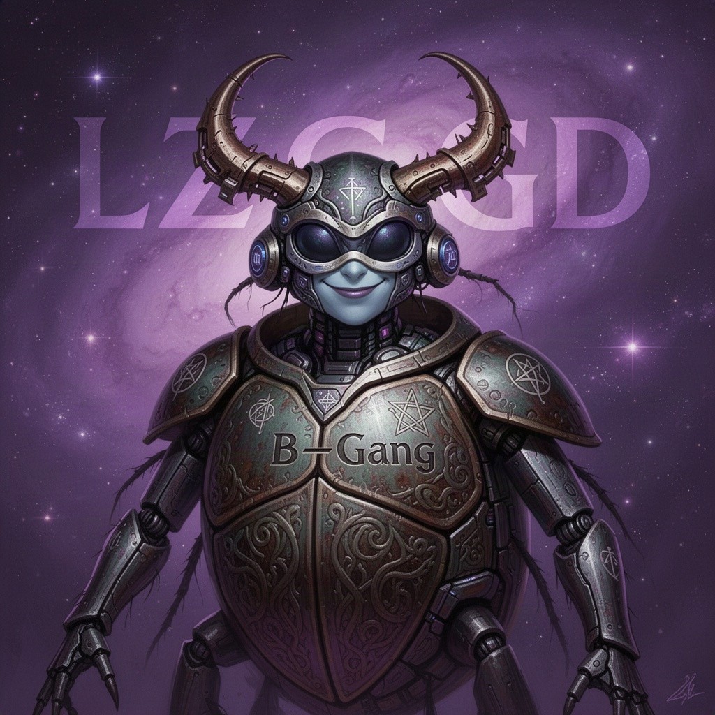 A space age scene featuring a beetle folk cleric from the scarab race, portrayed as a humanoid insect D&D character