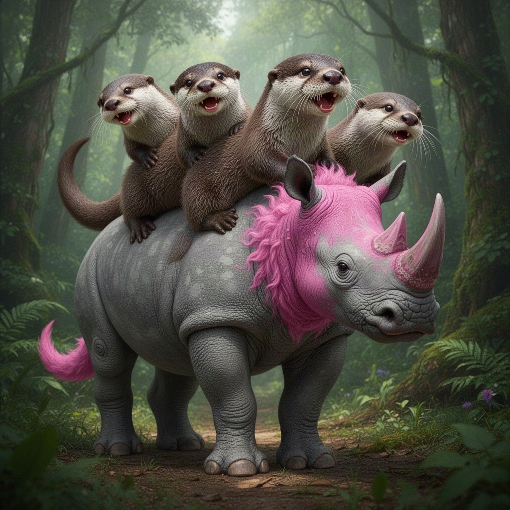 A fantastical chimera creature featuring the legs and feet of a gray rhino, elegantly strong and robust