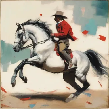 The painting depicted a recalcitrant horse, capturing its stubborn resistance to the rider's control with bold brushstrokes and expressive colors.