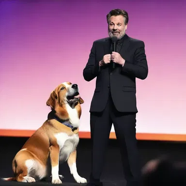 The comedian told a fanciful joke about a talking dog that left the audience in stitches.