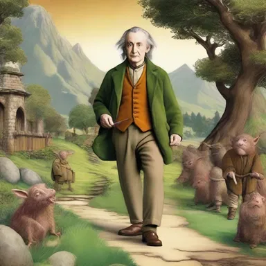 In J.R.R. Tolkien's 'The Hobbit', Bilbo Baggins embarks on a fanciful adventure with dwarves and dragons.