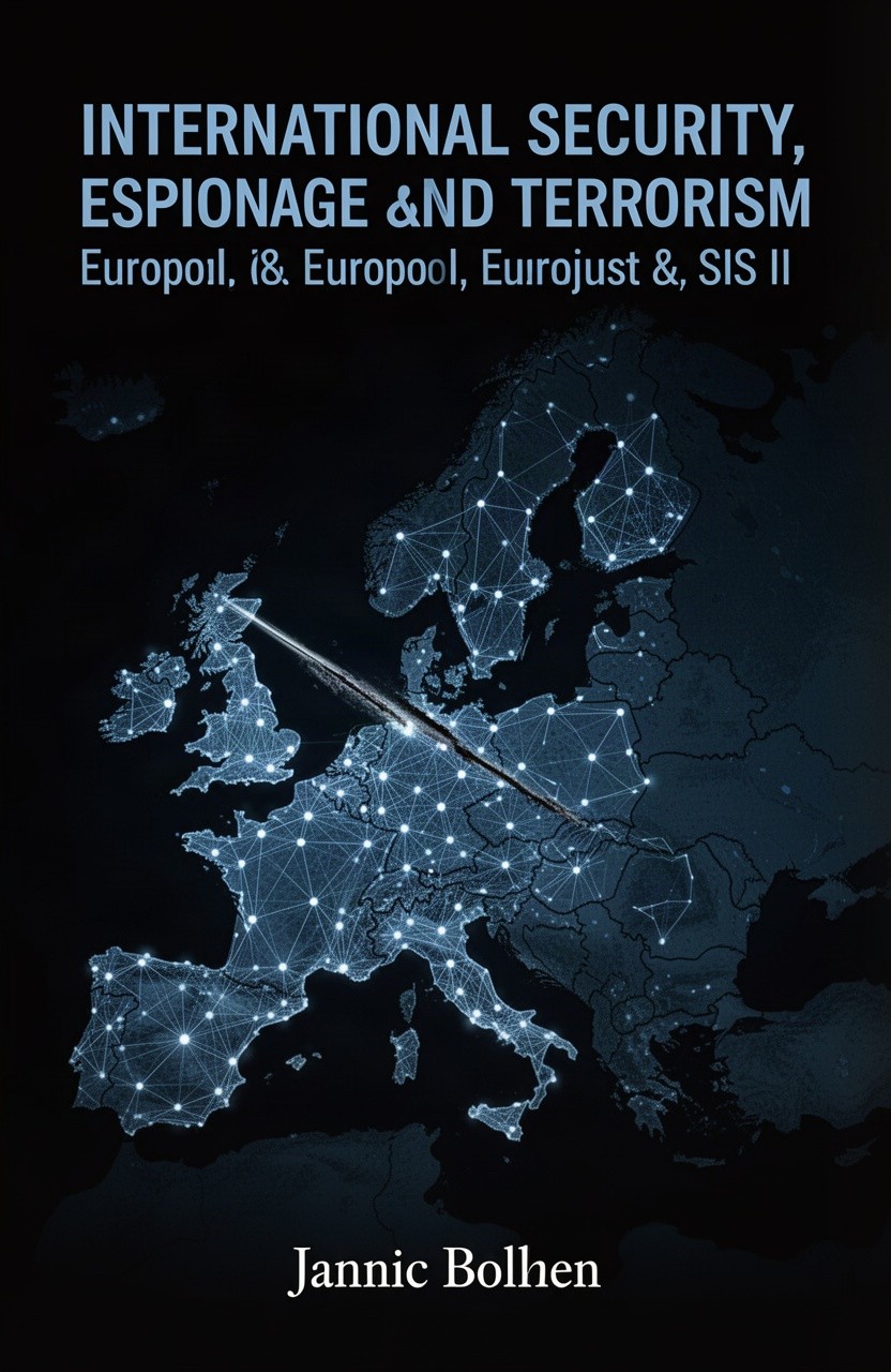 A dark, minimalist book cover design focused on international security, espionage, and terrorism
