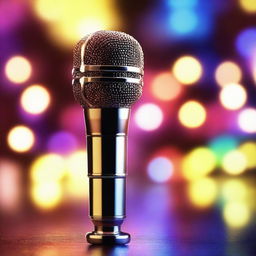 A 3D, highly detailed rendering of a microphone set against a vibrant, glinting background with intense shine and brilliant lighting.