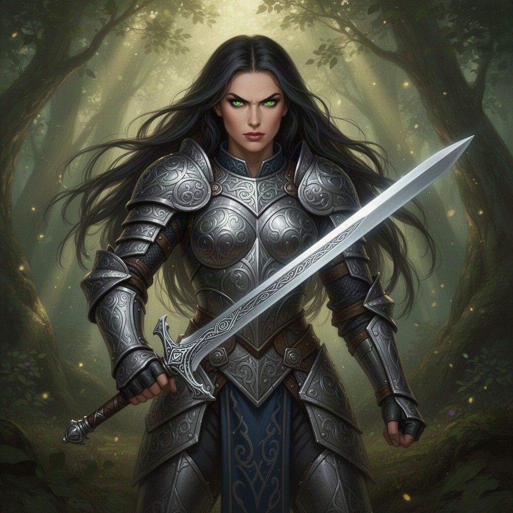 A highly detailed and realistic Dungeons & Dragons character portrait of a fierce female warrior