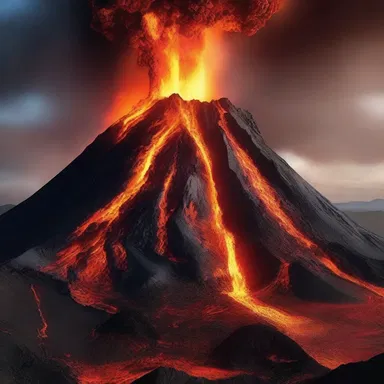 In the mystical land of dragons and wizards, the volcano would break open with molten lava, causing chaos and destruction.