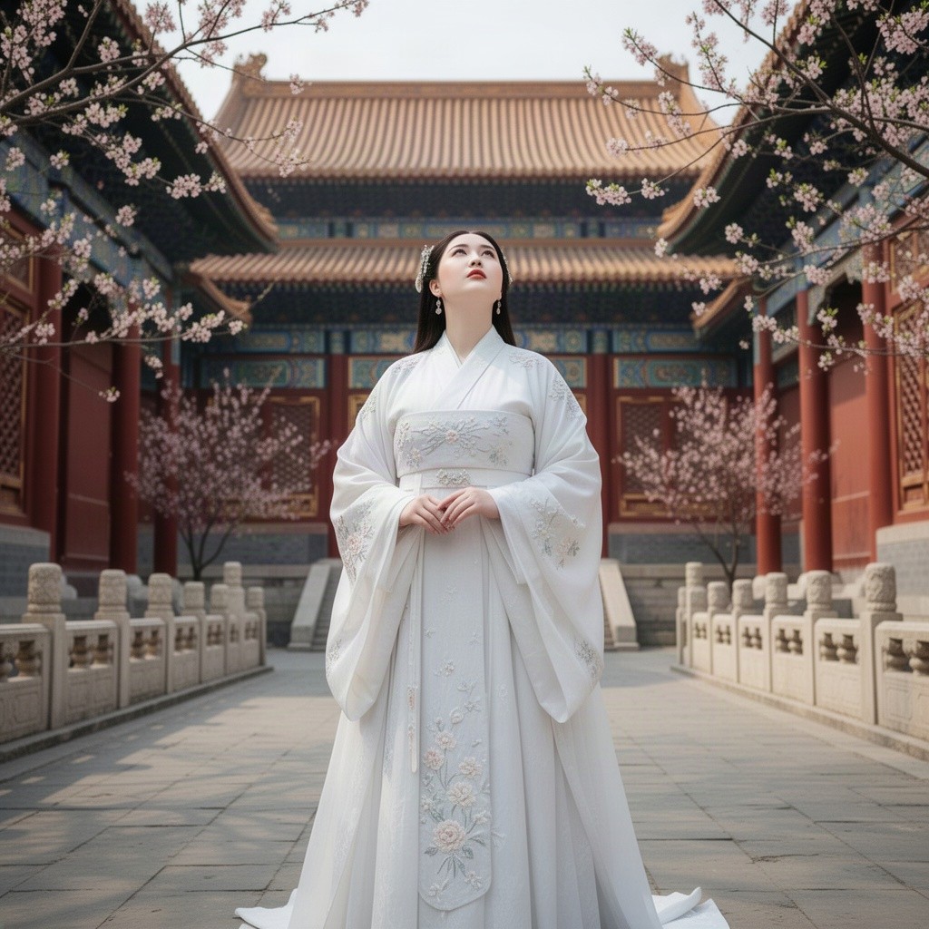 A stunning model with plump features and long legs, looking up at a 75-degree angle