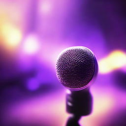 A 2D illustration of a microphone set against a backdrop of radiant, glowing rays in vibrant hues of purple, producing an ethereal and mesmerizing atmosphere.