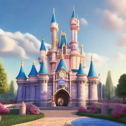 A 3D animated rendition of the mesmerizing Disneyland castle, its majestic spires and ornate details brought to life in vivid colors.