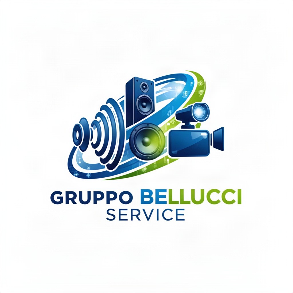 A corporate logo design for an audiovisual service company named 'Gruppo Bellucci Service'