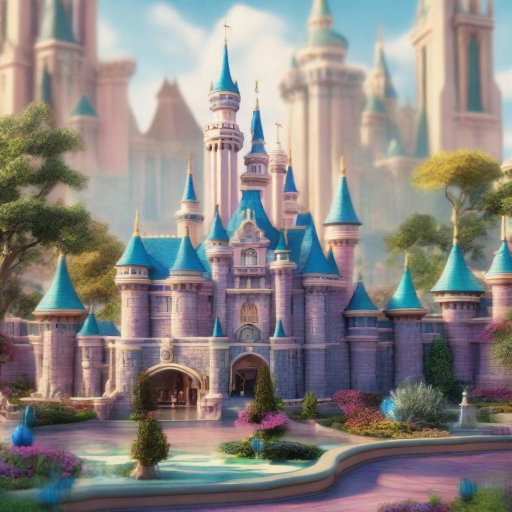 A 3D animated rendition of the mesmerizing Disneyland castle, its majestic spires and ornate details brought to life in vivid colors.