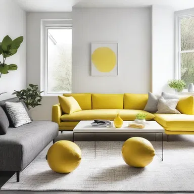 The modern living room was designed with a minimalistic aesthetic, using limonene-infused furniture polish to bring a fresh lemon scent to the space.