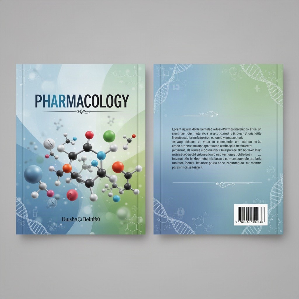 A captivating two-sided cover design for a pharmacology book featuring both the front and back covers