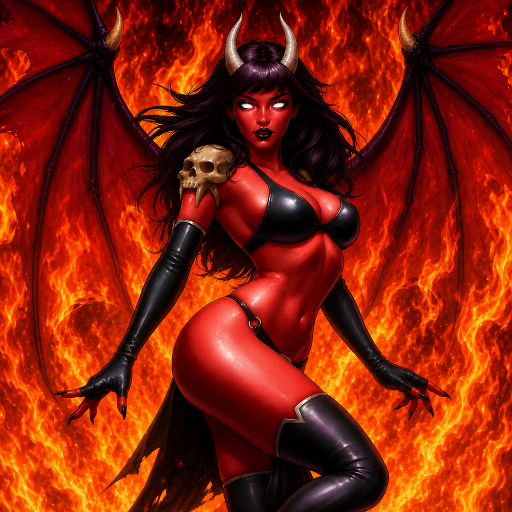 Make background all flames but do not change the size of the image or the size of her. Make eyes whiter