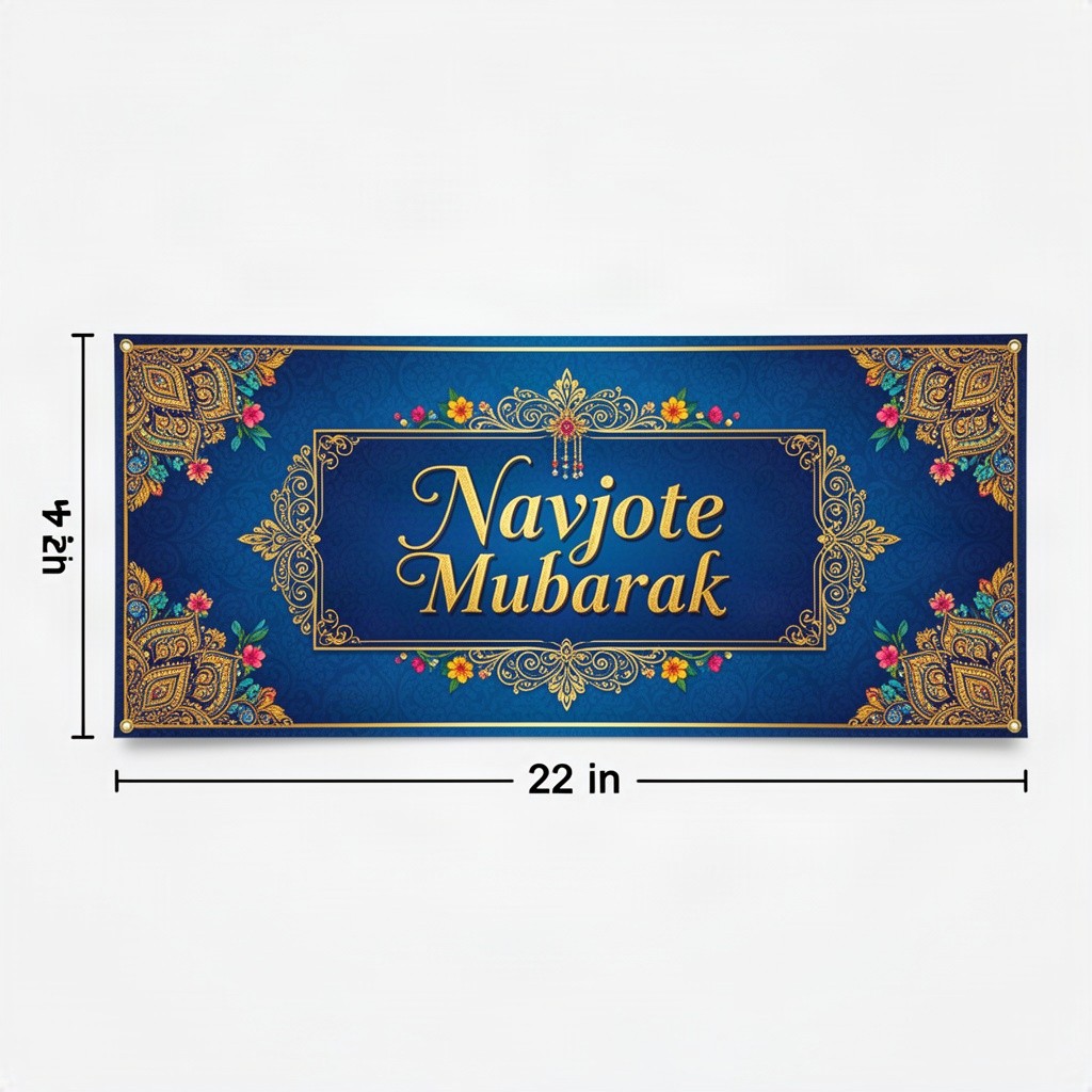 A beautifully designed invitation banner for a Navjote Mubarak celebration, featuring elegant typography and intricate patterns