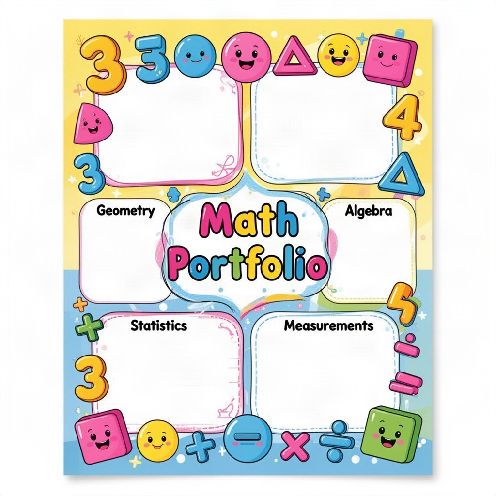 A child-friendly A4 layout for a Grade 5 Math portfolio separator, designed to be colorful and engaging for young students