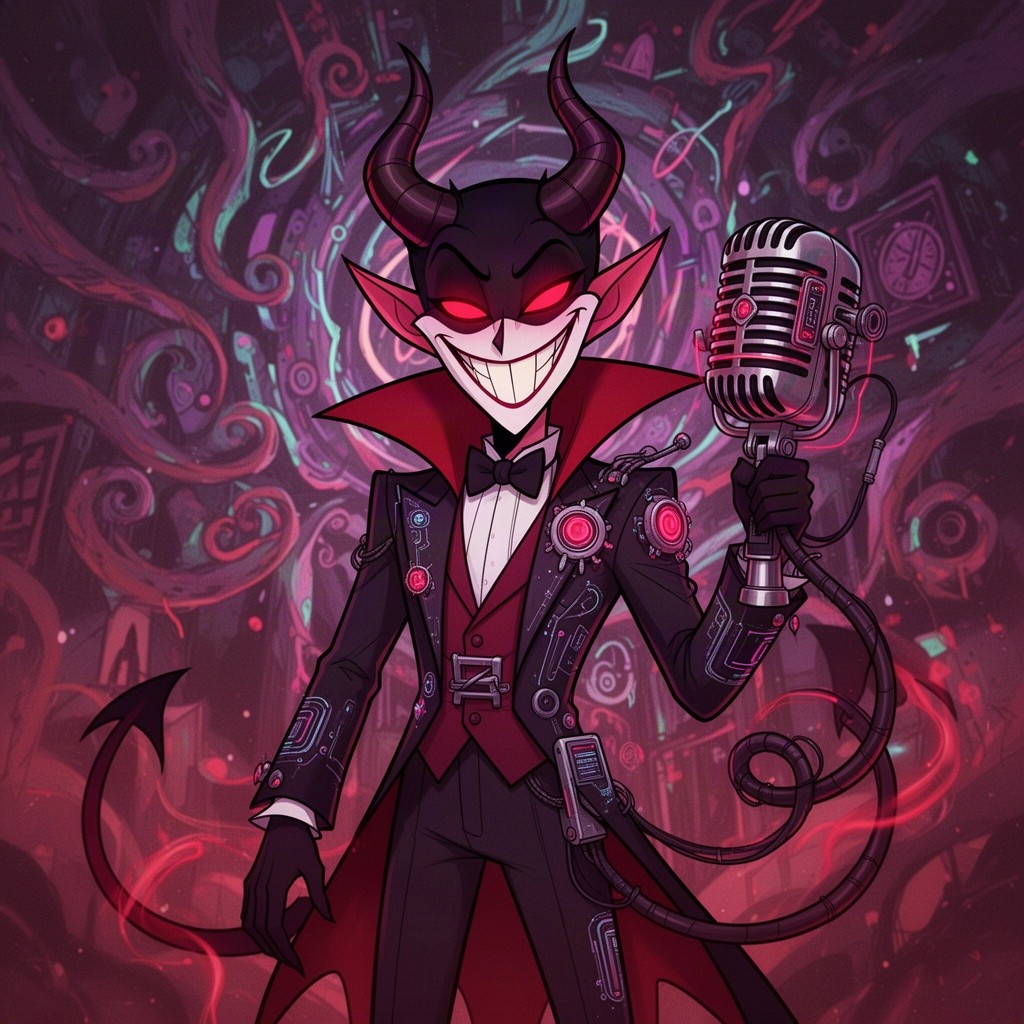 A unique character design combining elements of Lucifer, Vox, and Alastor from Hazbin Hotel