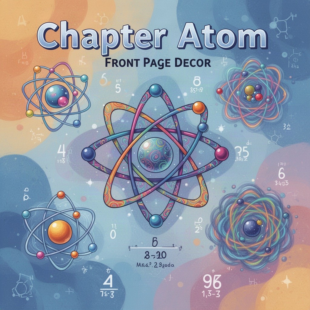 A creative design for a chapter atom front page decor, featuring an artistic representation of atoms with vibrant colors and intricate patterns