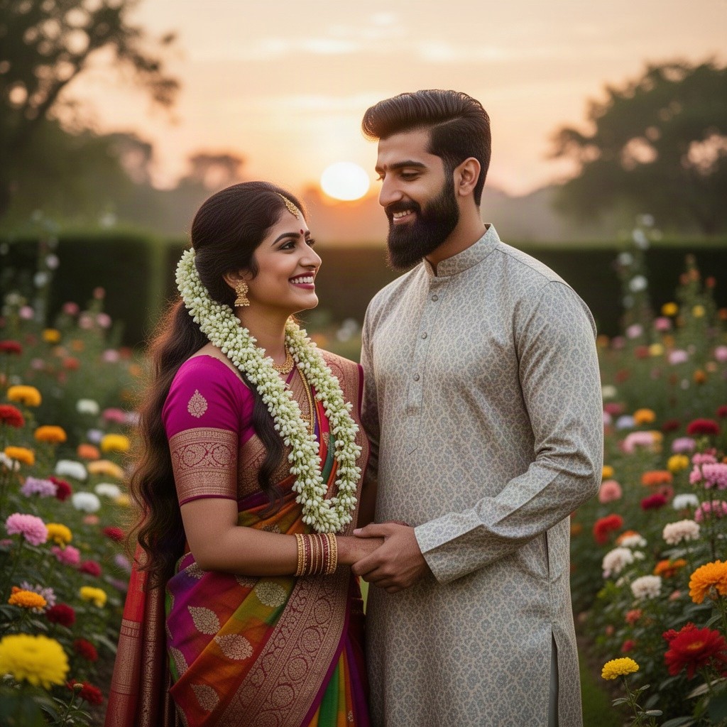 A beautiful and serene scene capturing the bond between a Hindu woman and a Muslim man in a harmonious setting