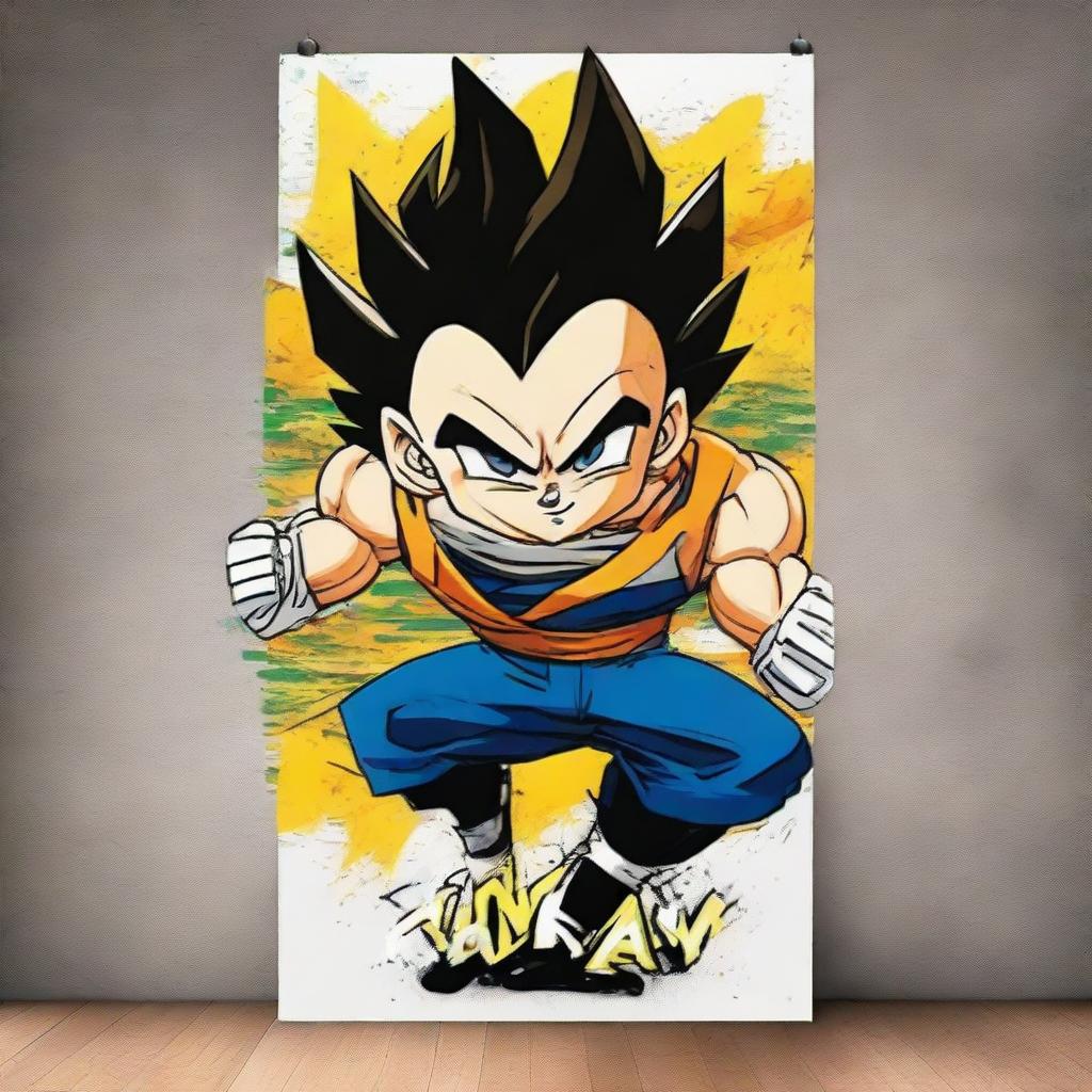 A Vegeta tag featuring the catchphrase 'NANI GYM', styled in a dynamic and energetic way suitable for a gym wall