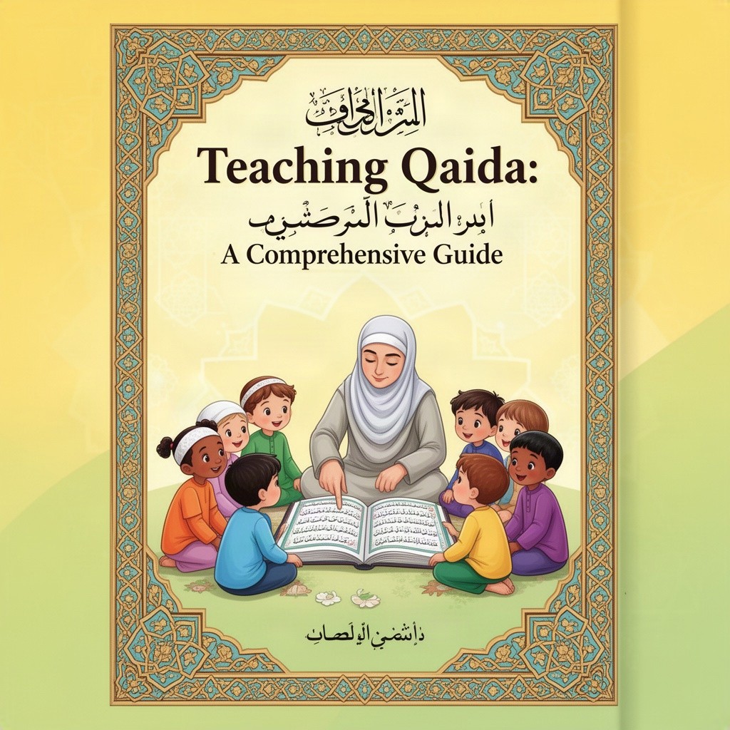 A visually appealing cover design for a guidebook titled ‘Teaching Qaida: A Comprehensive Guide’