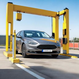 A high-quality image featuring a car pulling up to an automatic barrier, also known as a gantry, with a lift gate visibly lowering in the background.