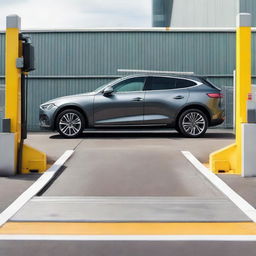 A high-quality image featuring a car pulling up to an automatic barrier, also known as a gantry, with a lift gate visibly lowering in the background.