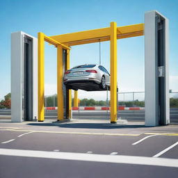 A high-quality image featuring a car pulling up to an automatic barrier, also known as a gantry, with a lift gate visibly lowering in the background.