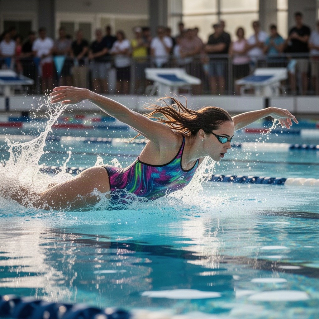 A female swimmer in action, capturing the grace and strength of her movements as she glides through the water