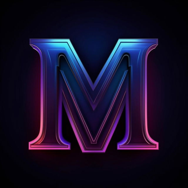 Dark blue Letter M logo on a black background with subtle accents of light violet.