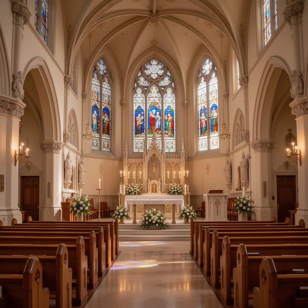 A beautiful interior of a traditional church showcasing elegant architecture