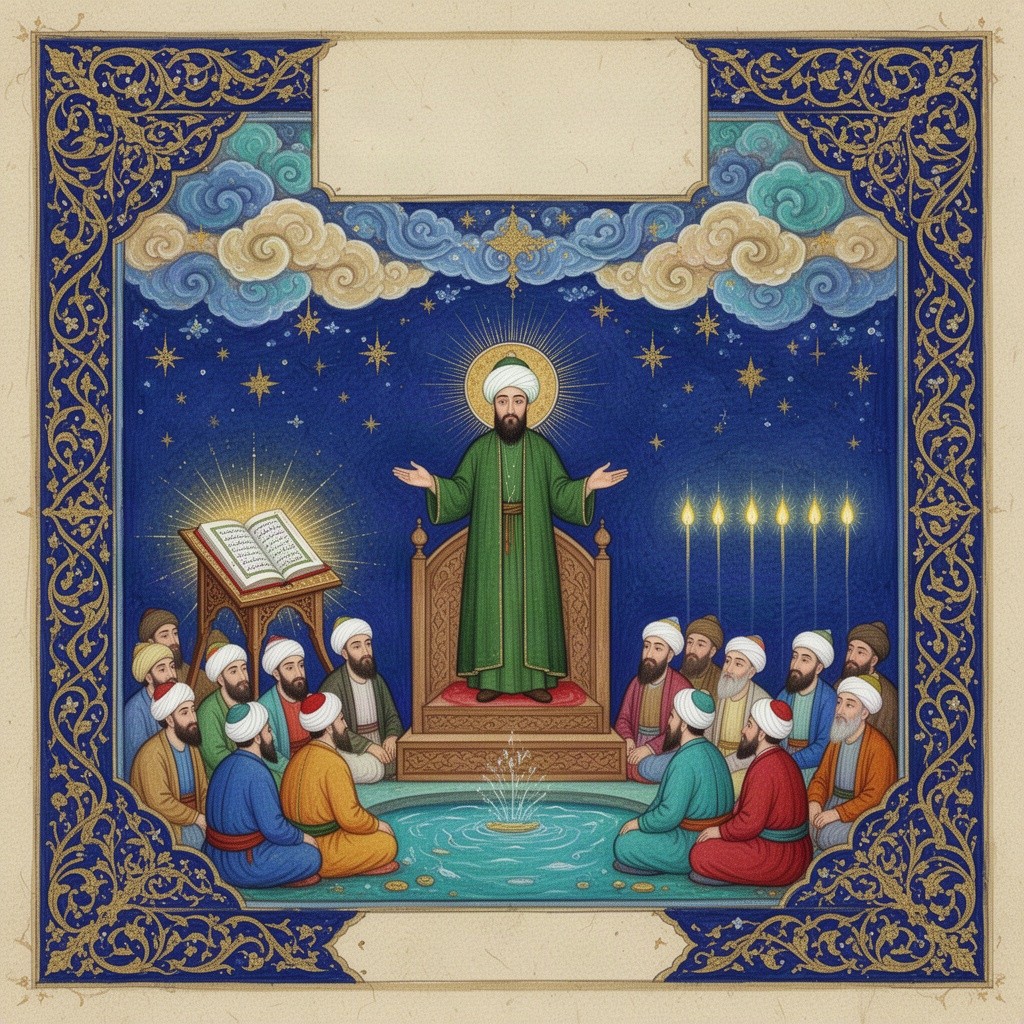 A traditional Persian miniature painting in the style of Herat and Tabriz schools