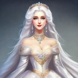 An elegant princess with flowing white hair, adorned in regal attire.