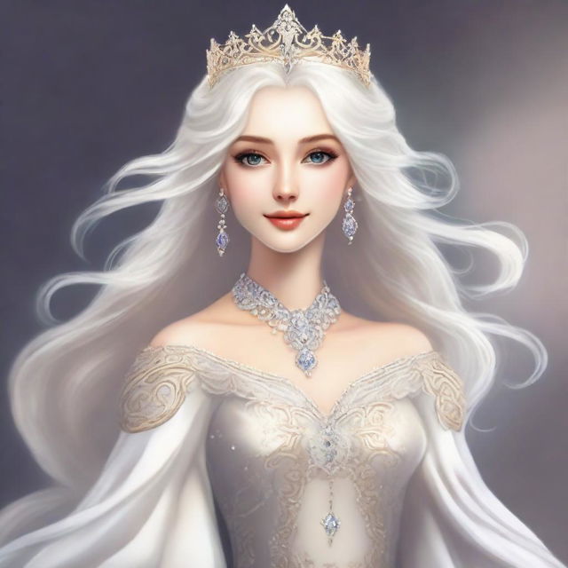 An elegant princess with flowing white hair, adorned in regal attire.