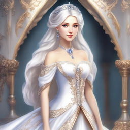 An elegant princess with flowing white hair, adorned in regal attire.