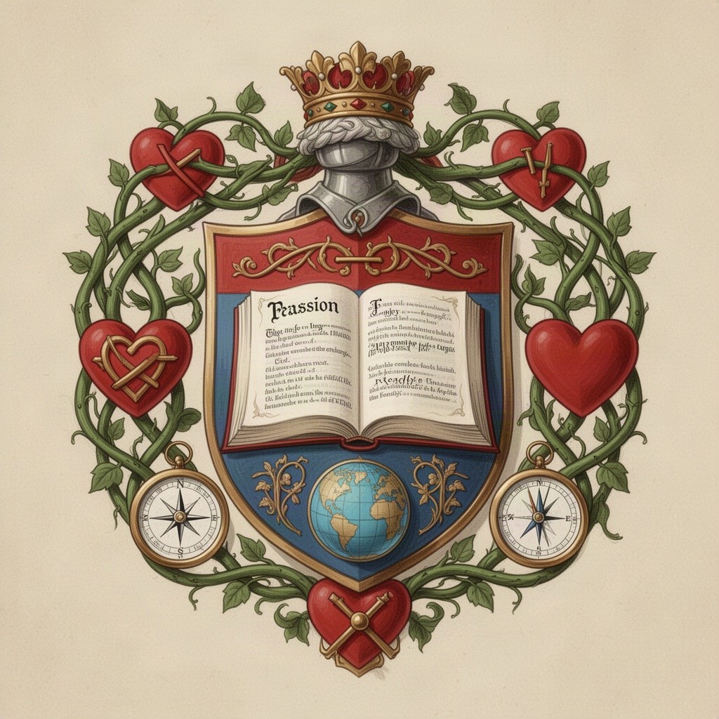 A beautifully crafted heraldic coat of arms for a teacher representing a large, united family