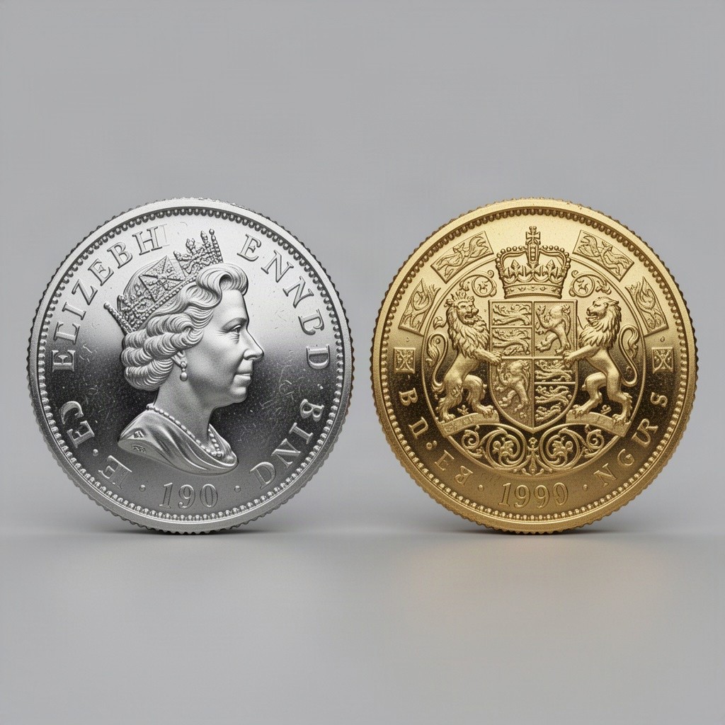 An artistic representation of two British pound coins displayed side by side