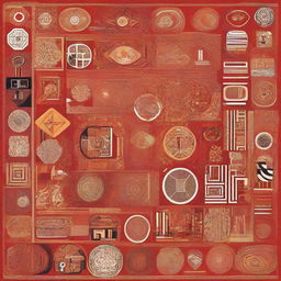 An intricate, captivating design representing the theme 'Not everyone gets everything.' featuring symbols of life's diverse paths, uneven distribution of experiences, and abstract patterns denoting individual complexity, in a palette of red, orange, and yellow.