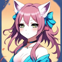 An image depicting a high-quality, digital art representation of a neko girl in anime style