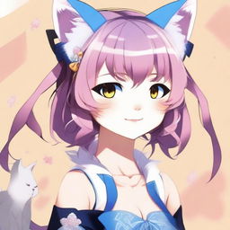 An image depicting a high-quality, digital art representation of a neko girl in anime style